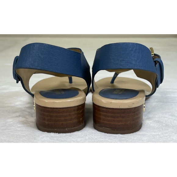 2pr Michael Kors London Thong Sandals TStrap Low Heel Leather Sz. 8 Blue & Coral - Picture 15 of 16